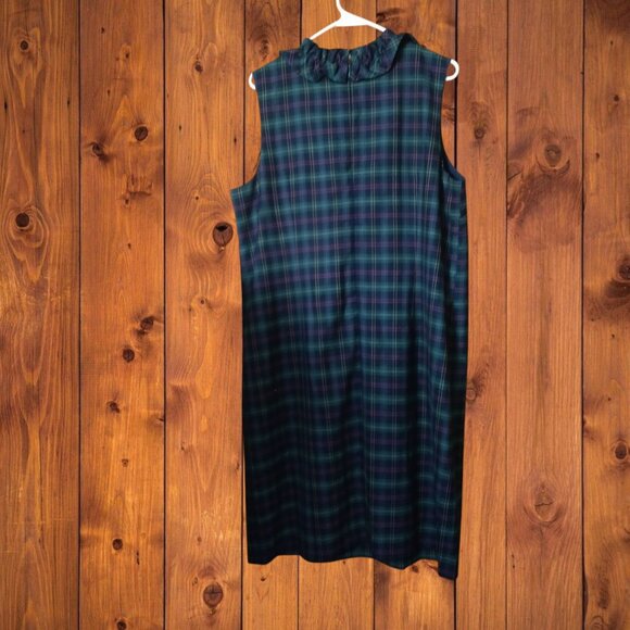 TALBOTS Women's Size 16  Green Tartan Plaid Ruffled Wool Blend Sleeveless Dress - Picture 8 of 8